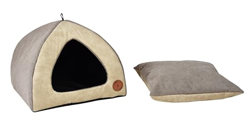 Katzenbetten für Hauskatzen, Faltbare Katzenbetthöhle, Katzenhaus mit waschbaren Kissen, Katzenbett für Kätzchen, Katzenzelt, warmes Katzenhaus Bella Lauren Design (Sand, 40 x 40 x 28 cm) von BORN2REST