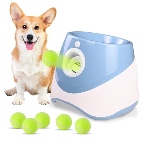 BOSERMEN Automatischer Ballwerfer, kleiner interaktiver Ballwerfer, automatischer Wurfer für Hunde, Ballwerfer für Hunde mit 6 Mini-Tennisbällen (blau) von BOSERMEN