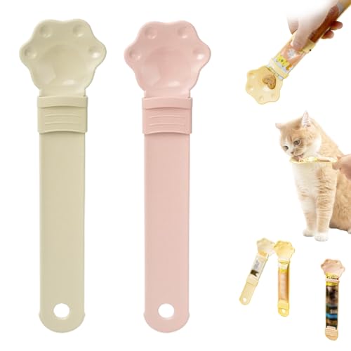 BOSONS Happy Spoon for Cats, Happy Spoon Cat Treat Feeder, Cat Wet Treat Squeeze Treat Spoon, Multi Functional Pet Spoons Cat Feeder (Milky Coffee+Pink) von BOSONS