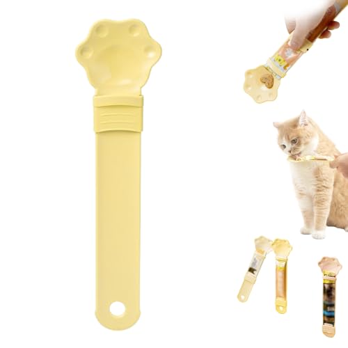 BOSONS Happy Spoon for Cats, Happy Spoon Cat Treat Feeder, Cat Wet Treat Squeeze Treat Spoon, Multi Functional Pet Spoons Cat Feeder (Yellow) von BOSONS