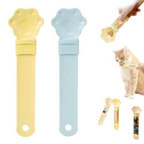 BOSONS Happy Spoon for Cats, Happy Spoon Cat Treat Feeder, Cat Wet Treat Squeeze Treat Spoon, Multi Functional Pet Spoons Cat Feeder (Yellow+Blue) von BOSONS