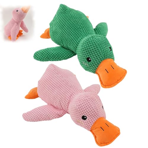 BOSONS The Mellow Dog Calming Duck, The Mellow Dog, Dog Calming Duck Toy, Cute No Stuffing Duck with Soft Squeaker (Green+Pink) von BOSONS