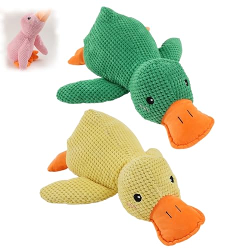 BOSONS The Mellow Dog Calming Duck, The Mellow Dog, Dog Calming Duck Toy, Cute No Stuffing Duck with Soft Squeaker (Yellow+Green) von BOSONS