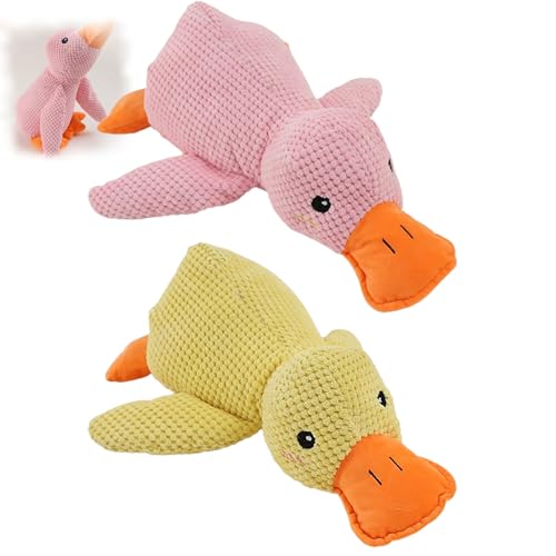 BOSONS The Mellow Dog Calming Duck, The Mellow Dog, Dog Calming Duck Toy, Cute No Stuffing Duck with Soft Squeaker (Yellow+Pink) von BOSONS