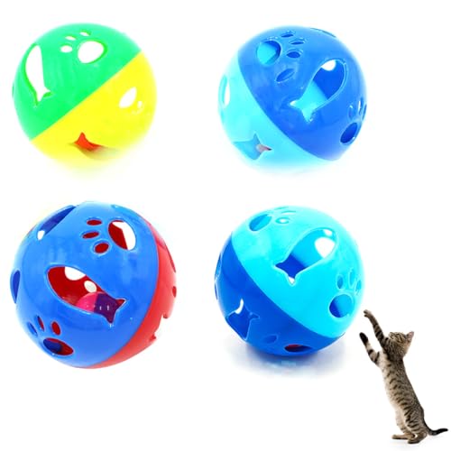 BOSREROY 4 x Katzenspielball mit Glockenspielzeug: Interaktives, lustiges Tiertraining, leichte Linderung von Angst für Katzen von BOSREROY