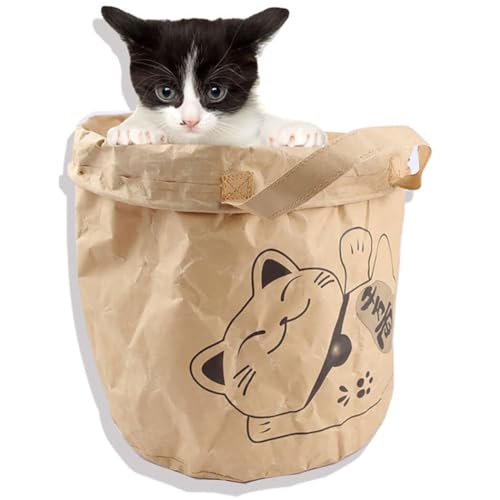 BOSREROY Faltbarer Katzenkorb aus Kraftpapier für Haustiere – Retro-Katzenspielzeug Katzenversteck Tasche faltbar von BOSREROY