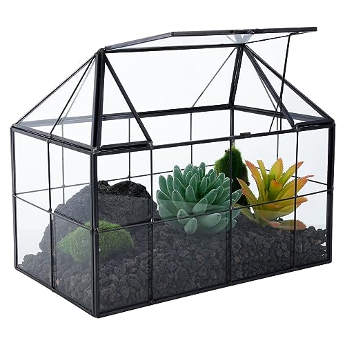 BOSREROY Handgefertigtes transparentes Glas-Terrarium mit Abdeckung, Heimbüro-Dekor, geometrischer Behälter für Sukkulenten, Kakteen, Luftpflanze, geometrische Form, Pflanzengitter, Haus-Pflanzgefäß von BOSREROY