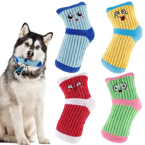 BOSREROY Interaktives Socken-Spielzeug-Set für Welpen, mit Aufbewahrungstasche: 4-teiliges Hundespielzeug-Set von BOSREROY