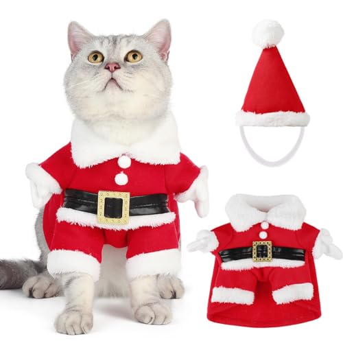 BOSREROY Weihnachtsmütze und Weihnachtsoutfit für Haustiere, Samt Hund und Katze Kostüm von BOSREROY