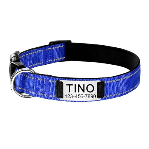 BOSSETY Hundehalsband Personalisiert,Passen Sie den Namen und die Telefonnummer des Haustiers an, Katzenhalsband Personalisiert,Hundehalsband,Nylon,21-56cm,XS,S,M,L (Blau, M) von BOSSETY