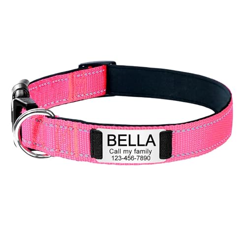 BOSSETY Hundehalsband Personalisiert,Passen Sie den Namen und die Telefonnummer des Haustiers an, Katzenhalsband Personalisiert,Hundehalsband,Nylon,21-56cm,XS,S,M,L (Rosa, M) von BOSSETY