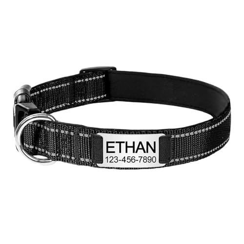 BOSSETY Hundehalsband Personalisiert,Passen Sie den Namen und die Telefonnummer des Haustiers an, Katzenhalsband Personalisiert,Hundehalsband,Nylon,21-56cm,XS,S,M,L (Schwarz, S) von BOSSETY