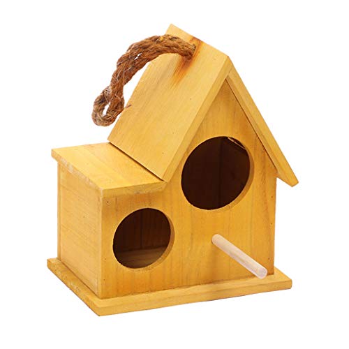 Vogelkäfige,Vogelkäfige Doppelloch Vogelnest Papagei Warme Zuchtbox Massivholz Inkubator Hängender Vogelkäfig Haustier Kleines Haus Vogelkäfig Vogelkäfig Tragbar (Color : Yellow, Size : Small) ( Color von BOSUGE