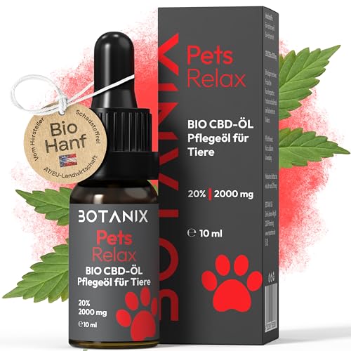 CBD Öl Hunde & Katzen 20% – 2000mg CBD – Bio Hanföltropfen für Hunde & Katzen – Deutsches Premiumprodukt – 10ml (250 Tropfen) – Botanix von BOTANIX