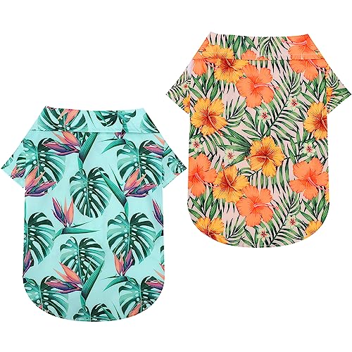 2er-Pack Hunde-Shirt für kleine Hunde – niedliches hawaiianisches kurzärmeliges Strand-T-Shirt für den Sommer, Blumenmuster, coole Hunde-Sweatshirts, leichte und atmungsaktive Hundekleidung von BOTEWO