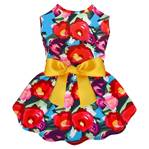 BOTOWO kleine Hunde Kleid Fashion Blumen Haustiere Kleider Sommer elegant ärmellose Welpen Sunddress (rot, m) von BOTEWO