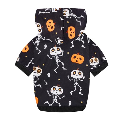 Halloween Hund Hoodies für große Hunde: Welpe Kürbis Sweatshirt Winter Warm Geist Fledermaus Kostüm Halloween Hund Kapuze Kleidung Haustier Katze Urlaub Bekleidung (Schwarz, L) von BOTEWO