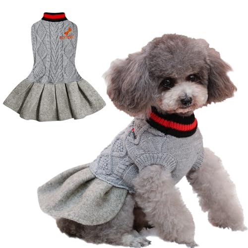 Hund Pullover Kleid für kleine Hunde, gestrickter Hund Mädchen Pullover Winter Warme Welpenkleidung, Rollkragen Pet Sweater Pullover für Katze & Hund (Grau, S) von BOTEWO