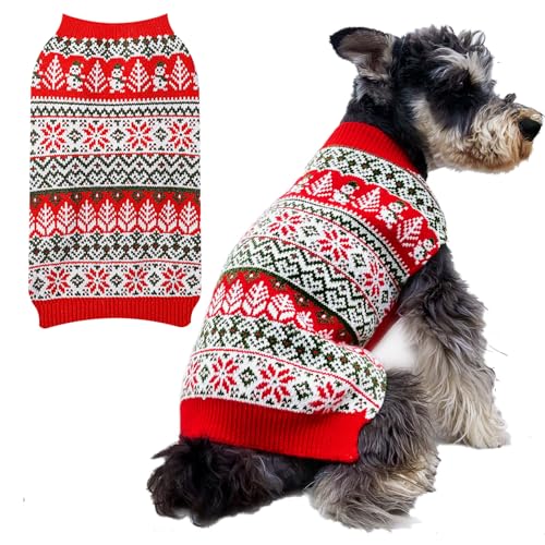 Hund Weihnachten Pullover Haustier Kleidung: Rollkragen Gestrickte Hund Xmas Sweater mit Schneemann Schneeflocke Muster Urlaub Thema Haustier Kleidung Winter Warm Weihnachtsoutfit für Katze & Welpe von BOTEWO