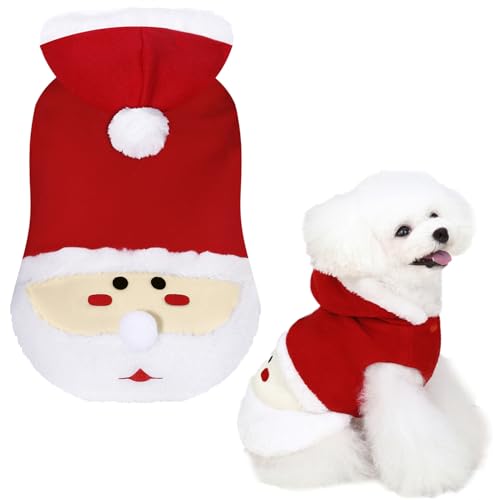 Hund Weihnachtsmann Kostüm Weihnachten Outfit: Lustiges Cosplay Hund Hoodie Kostüme Urlaub Thema Hundekleidung Winter Warm Welpe Outfit Haustiere Party Xmas Hundebekleidung (Rot, M) von BOTEWO