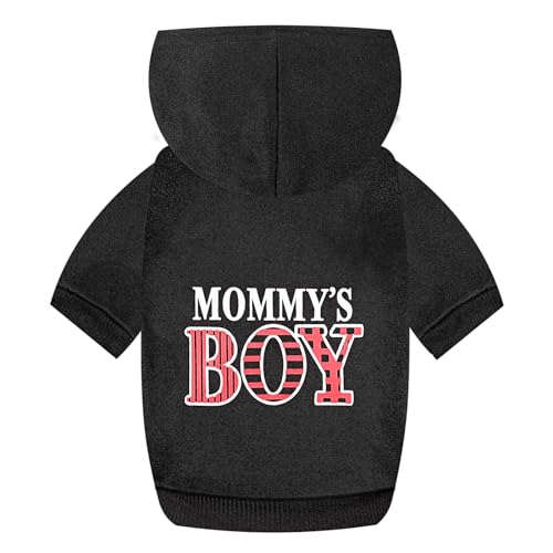 Hunde-Kapuzenpullover für den Winter, Motiv: Mommy's Boy, bedruckt, weiches Sweatshirt mit Loch für die Leine, Winter-Fleece, für Hunde und Katzen, warme Outfits (schwarz, Größe XL) von BOTEWO