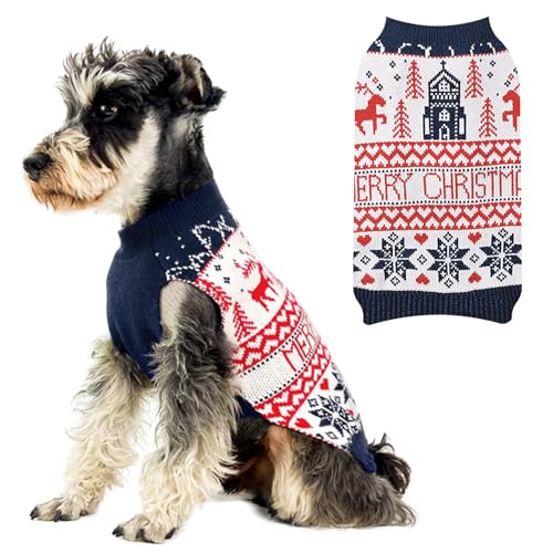 Hunde-Weihnachtspullover für mittelgroße Hunde: Rollkragenpullover mit Rentiermuster, Urlaubsthema Haustierkleidung Winter warmes Weihnachtsoutfit für Katze und Welpen (rot, M) von BOTEWO