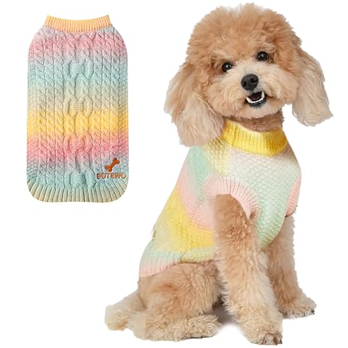 Hundepullover für mittelgroße Hunde, bunter gestrickter Welpenpullover für den Winter, warme Hundekleidung, Rollkragenpullover für Haustiere, Katzen, Dackel und Hunde (Bunt, Größe M) von BOTEWO