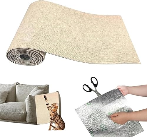 Kratzbrett Katze, Kratzmatte Katze Selbstklebend, Kratzschutz Sofa Katze, Kratzbrett Katzen kratzschutz, Katzenkratzmatte, AntiKratz Tape für Möbel Couch Sofa Wand Tür Schutz(Beige,60 * 100cm) von BOTIZR