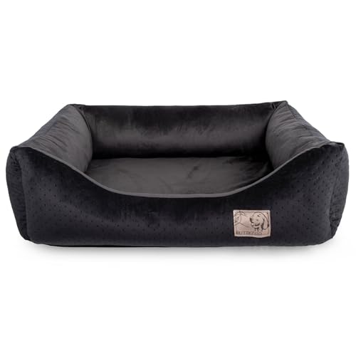 BOUTIQUE ZOO Exclusive Hundebett | Hundeliege, Hundekörbchen mit Kissen | Hundesofa für kleine, mittlere und große Hunde, Velvet Schwarz, L: 87 x 76 cm von BOUTIQUE ZOO