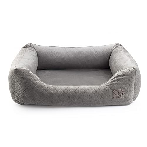 BOUTIQUE ZOO Exclusive Hundebett | Hundeliege, Hundekörbchen mit Kissen | Hundesofa für mittlere Hunde | Große: L - 87 x 76 x 20 cm | Farbe: Velvet Grau von BOUTIQUE ZOO