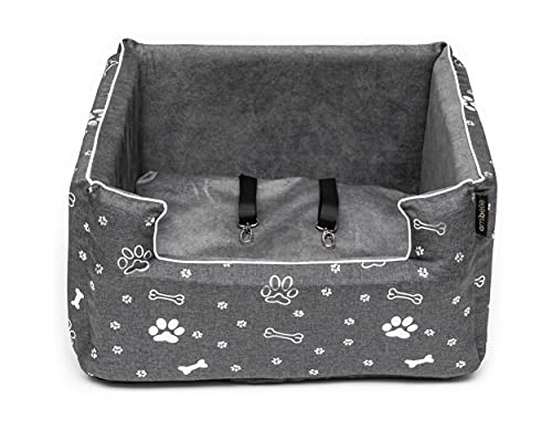 BOUTIQUE ZOO Hunde Autositz | Autositz für Hunde, Katzen, Haustier | Rückbank, Beifahrersitz | Hundebett, Hundetasche | Polyester, Wildlederimitat | Farbe: Grau | Große: L (57x50 cm) von BOUTIQUE ZOO