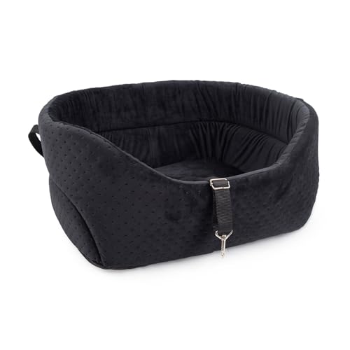 BOUTIQUE ZOO Hunde Autositz Universal Waschbar Abriebfest, Autositz Hund für Vordersitz, Beifahrersitz, Rückbank, Hundebett Hundetasche, L: 56 cm x 48 cm, Schwarz - Wildlederimitat - Velvet von BOUTIQUE ZOO