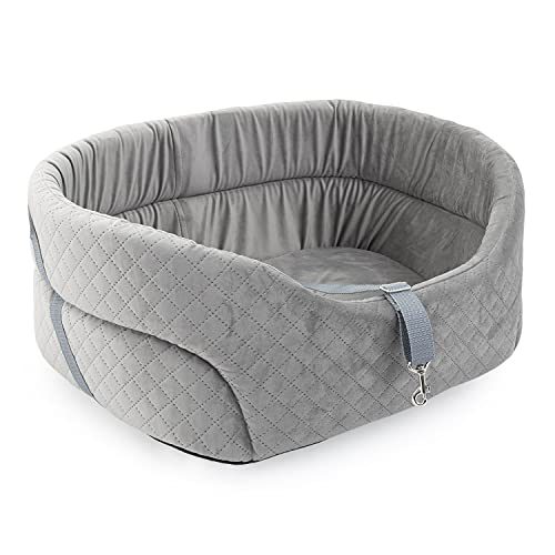 BOUTIQUE ZOO Hunde Autositz Universal Waschbar Abriebfest, Autositz Hund für Vordersitz, Beifahrersitz, Rückbank, Hundebett Hundetasche, S: 39 cm x 32 cm, Grau - Wildlederimitat von BOUTIQUE ZOO