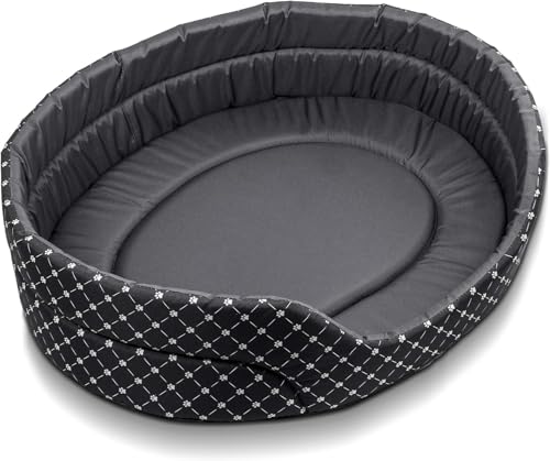 BOUTIQUE ZOO Hundebett, Sofa für kleine/mittlere/große Hunde, bequemes und waschbares Hundekissen, strapazierfähig und Kratzfest, L: 76 x 67 cm, Schwarz mit Klein Muster von BOUTIQUE ZOO