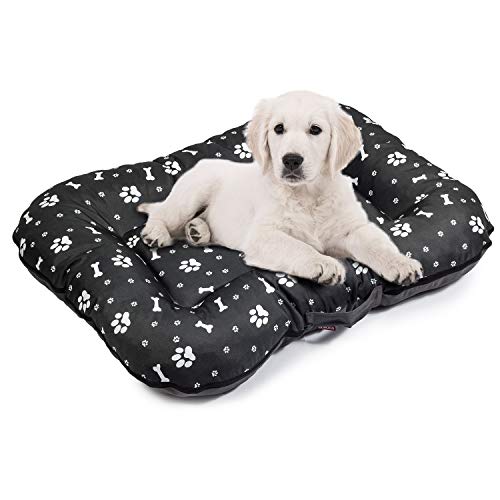 BOUTIQUE ZOO Hundebett - Wasserfest, Waschbar Hundematte aus Codura | In & Outdoor für mittelgroße Hunde | Farbe: Schwarz mit Weiß Muster, Größe M: 80 x 65 cm von BOUTIQUE ZOO