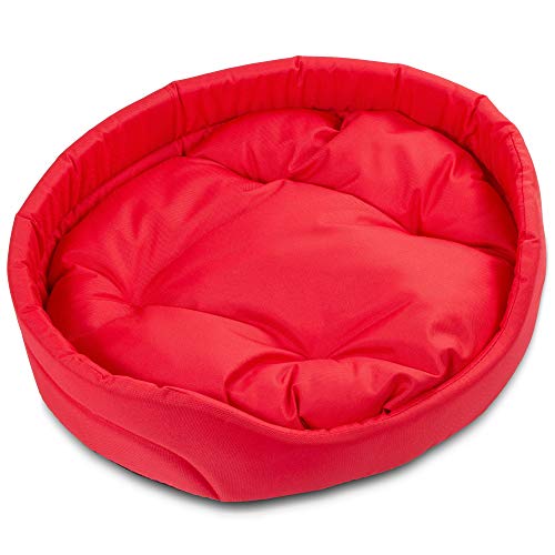 BOUTIQUE ZOO Hundebett | Oval Hundekissen für Kleine Hunde oder Katzen | Kratzfest Hundeliege mit Kissen | Hundekorb | Waschbar Polyester | Große: S (46x40 cm) | Farbe: Rot von BOUTIQUE ZOO