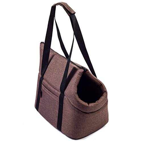 BOUTIQUE ZOO Hundetasche, Welpentasche - Braun (Leinenimitat), XS bis 3 kg - Tragetasche für kleinen und mittleren Hund, Welpen, Katze von BOUTIQUE ZOO