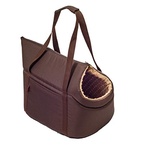 BOUTIQUE ZOO Hundetasche, Welpentasche - Braun Beige/Minky, S bis 5 kg - Tragetasche für kleinen und mittleren Hund, Welpen, Katze von BOUTIQUE ZOO