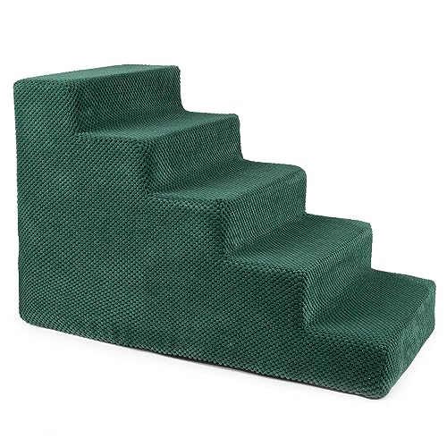 BOUTIQUE ZOO Hundetreppe 50 cm hoch | Katzentreppe Haustiertreppe | 5 Stufen | Hunde Katzen Haustier | für Bett und Auto | Trepp für kleine Hund | Plüschbezug | Farbe: Grün von BOUTIQUE ZOO