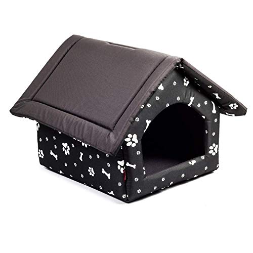 Elegant Hundehöhle, Hundehütte | Größe XL: 44 x 55 x 43 cm | Farbe: Schwarz mit Muster | Hundehaus für mittlere und Große Hunde | Katzenhaus, Katzenhöhle von BOUTIQUE ZOO