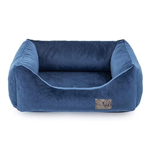 BOUTIQUE ZOO Exclusive Hundebett | Hundeliege, Hundekörbchen mit Kissen | Hundesofa für kleine und mittlere Hunde | Große: M - 75 x 66 x 20 cm | Farbe: Velvet Dunkelblau von BOUTIQUE ZOO