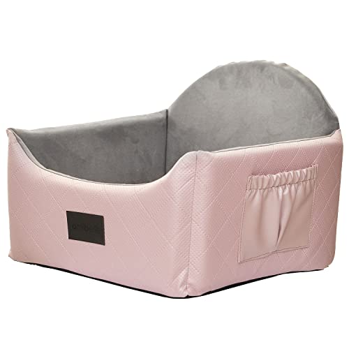 Hunde Auto Sitz, Hundebett 2in1 | Autositz für Hunde, Rückbank, Vordersitz | Universal Waschbar Hundeautositz für Hunde und Katzen | Farbe: Rosa | Kunstleder, Flauschig Plüsch | Große: 48 x 48 cm von BOUTIQUE ZOO