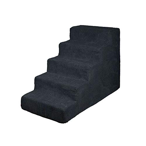 Hundetreppe 50 cm hoch | Katzentreppe Haustiertreppe | 5 Stufen | Hunde Katzen Haustier | für Bett und Auto | Trepp für kleine Hund | Plüschbezug | Farbe: Schwarz von BOUTIQUE ZOO