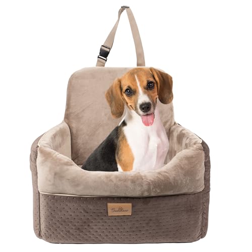 Luxus Hundeautositz – Bequemer Reisesitz für mittelgroße Hunde, Hohe Sitzposition mit Sicherungsgurt, Waschbar – 64x50x30 cm | Farbe: Braun von BOUTIQUE ZOO