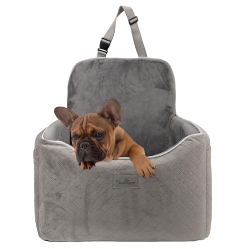 Luxus Hundeautositz – Bequemer Reisesitz für mittelgroße Hunde, Hohe Sitzposition mit Sicherungsgurt, Waschbar – 64x50x30 cm | Farbe: Grau von BOUTIQUE ZOO