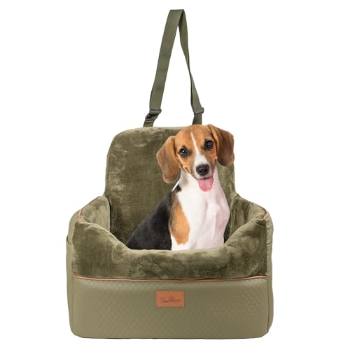 Luxus Hundeautositz – Bequemer Reisesitz für mittelgroße Hunde, Hohe Sitzposition mit Sicherungsgurt, Waschbar – 64x50x30 cm | Farbe: Grün von BOUTIQUE ZOO