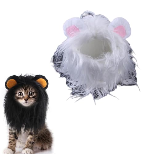 BOWTONG Löwenmähne Perücke für Katzenkostüm, Haustier, verstellbar, waschbar, bequem, Löwenkleid für Halloween-Kostüm, Fu Hair Kleidung von BOWTONG