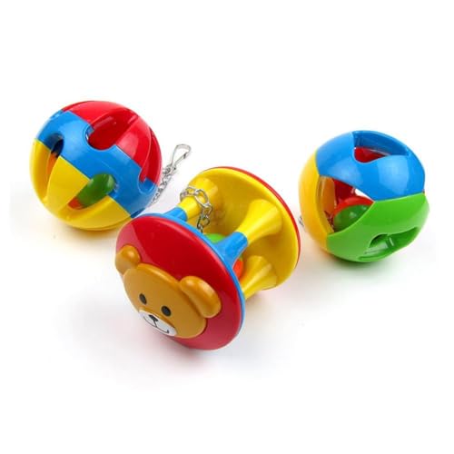 BOWTONG Papageienball mit Glocke, interaktives Puzzle, Vogelglocke, Spielzeug, Spielzeug, Vögel, Fitnessstudio, Spiel, Aktivitätszentrum, hängender Zubehörkäfig von BOWTONG