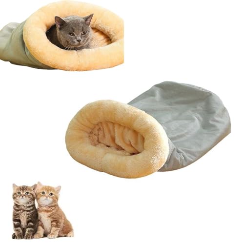 Kuscheliges Plüschbett, Winter, warmer Schlafsack für Katzen, kleine Hunde, weich und bequem, Zubehör, Tunnel mit Kätzchennest, Haustierbett, blaue Matte, zum Kuscheln für Selbstbetten, Katzen, blau von BOWTONG