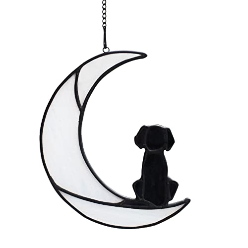 BOXCASA Dog Memorial Gifts for Dog Lovers,Dog on Moon Stained Glass Window Hanging for Suncatcher,Loss of Dog Sympathy Gift for Dog Lovers, Pet Memorial Sympathy Gifts von BOXCASA